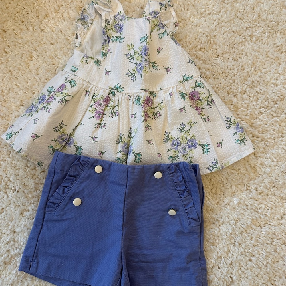 Janie and Jack Floral top and Blue Shorts Set